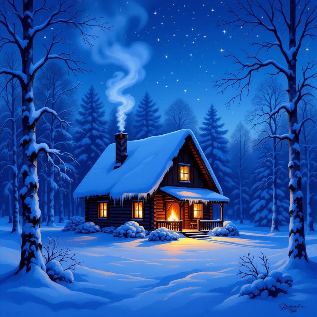 Cozy Winter Cottage in Twilight Forest