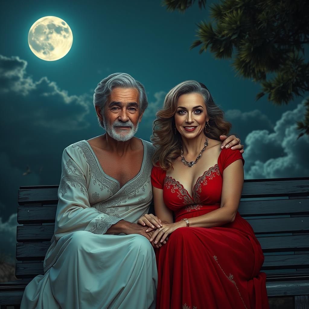 Romantic Olden-Style Couple in Greece at Night