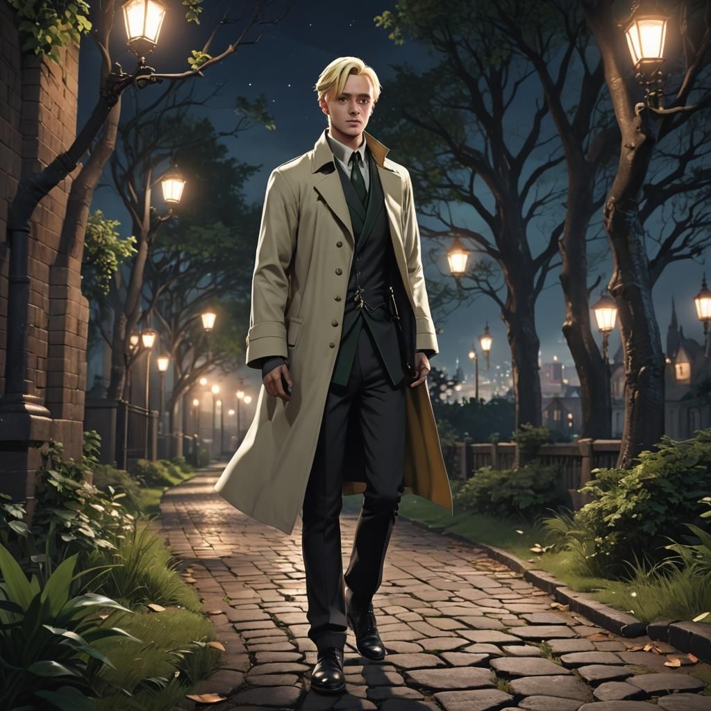 Draco Malfoy Walks a Path at Night: 3D Anime Art