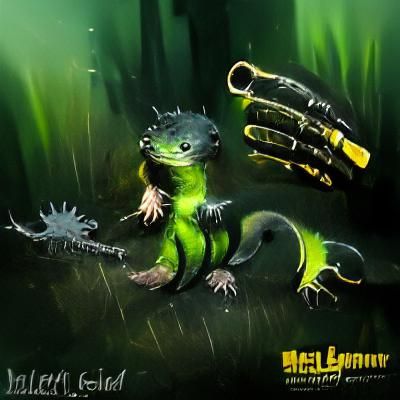 Green Newt Salamander with Metal Gloves Concept Art