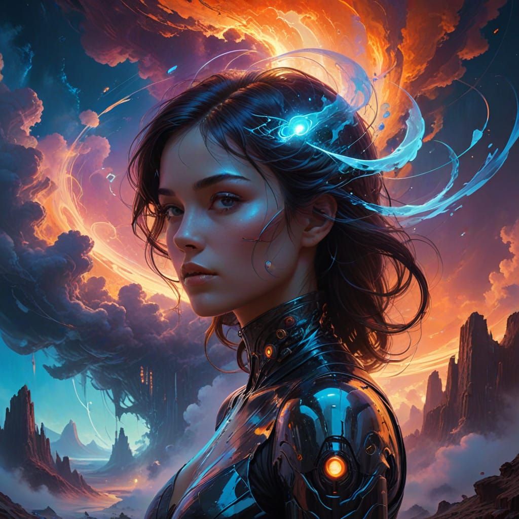 Mystical Woman Unravels Cosmic Secrets in Futuristic Dreamsc...