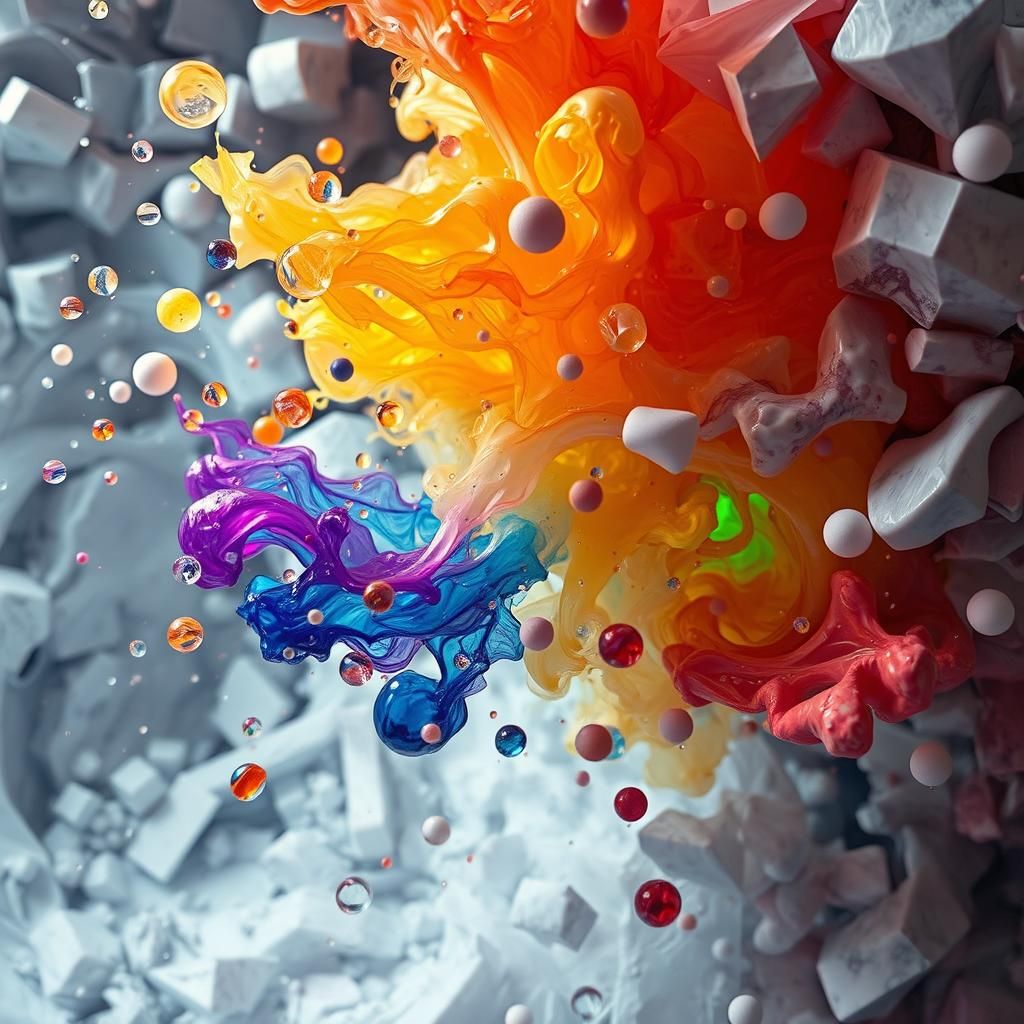 Iridescent Ink Droplets in a Biomorphic Dreamscape