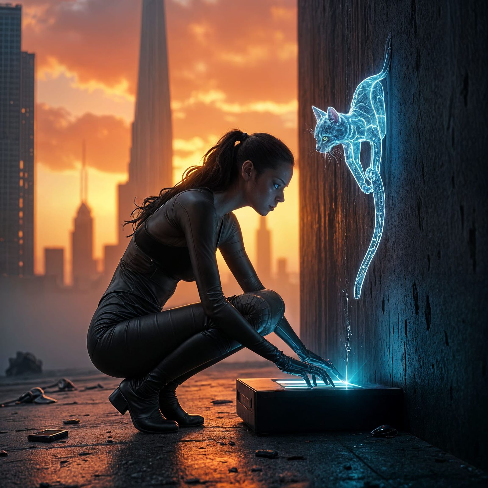 Cyberpunk Assassin Unleashes Digital Spy Cat