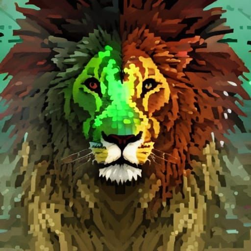 8-Bit Lion Pixel Art in Triadic Colors