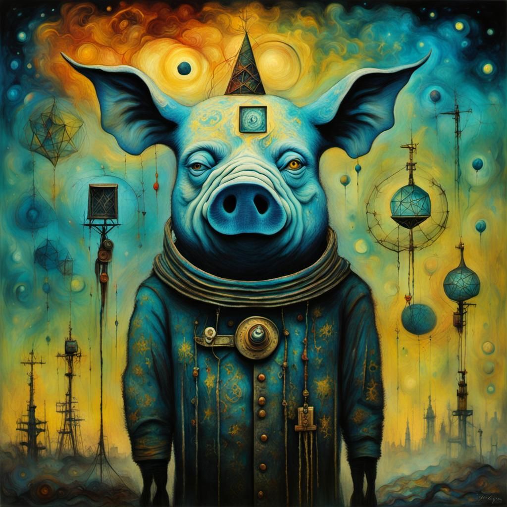 Surreal Pig Namaste in Expressionist Impasto Style