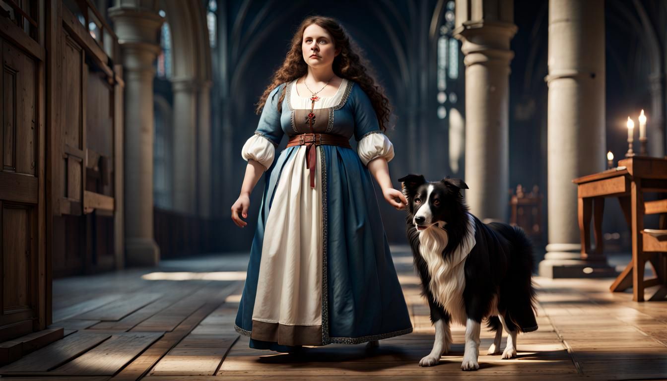 Welsh Woman with Border Collie: Hyperrealistic 3D Render