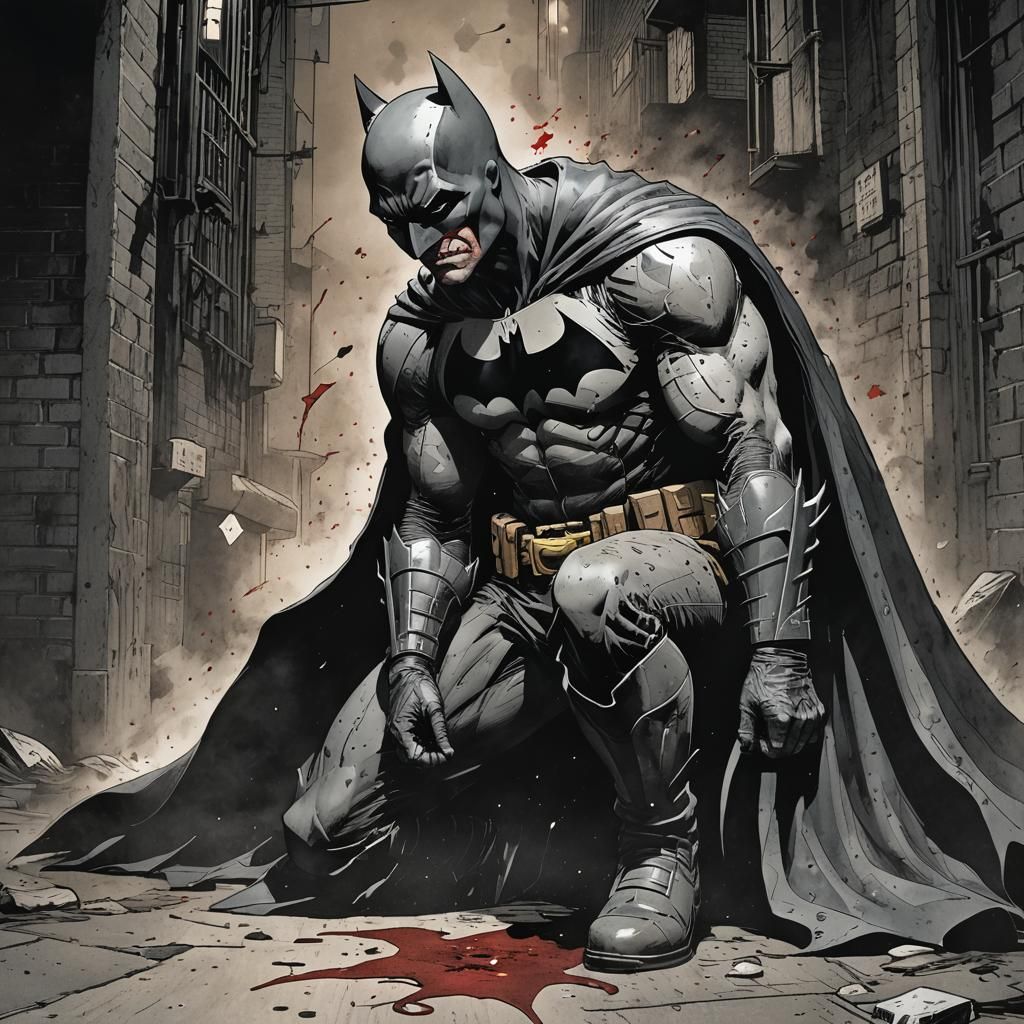 Wounded Batman in Dark Alley, Comic Book Art