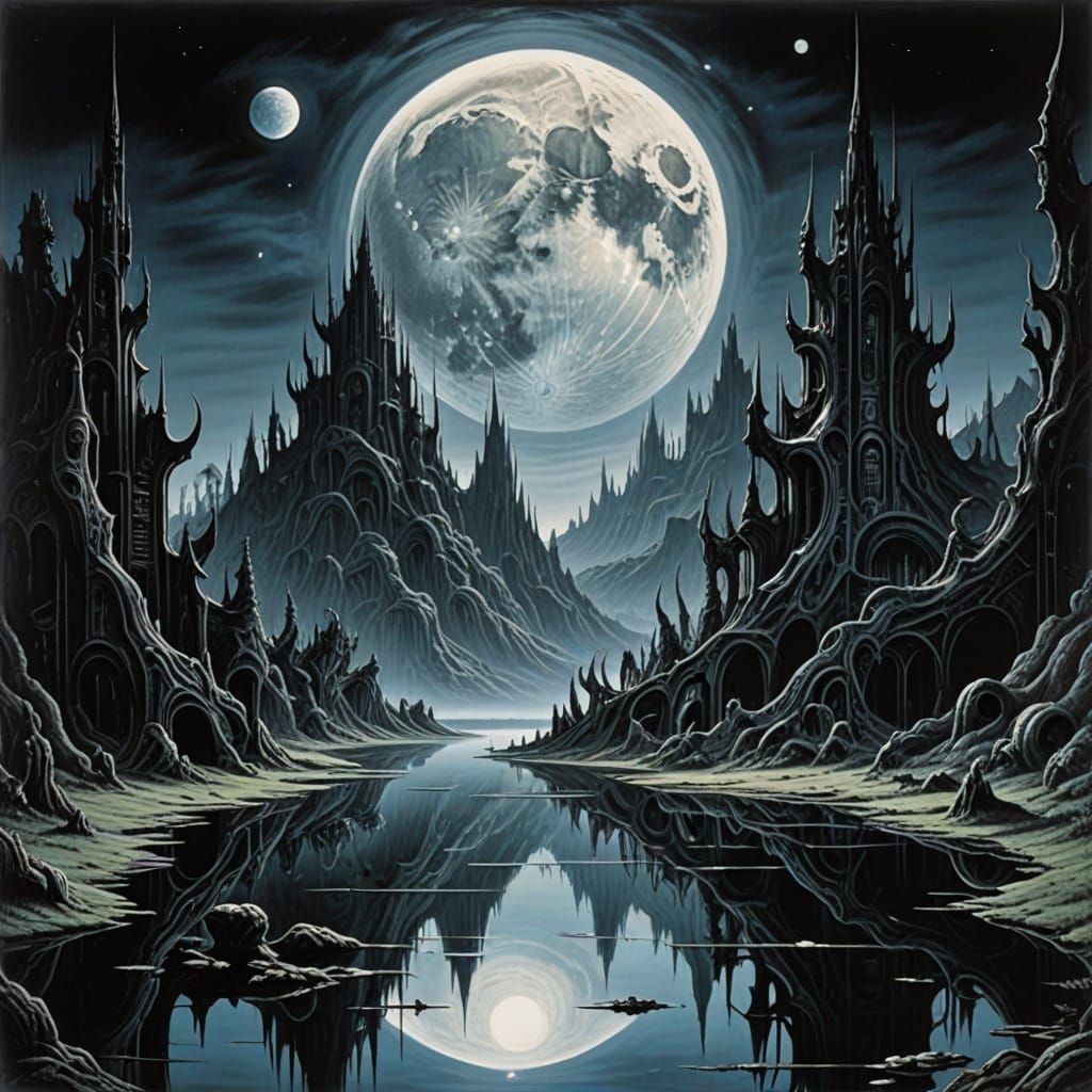 Moon lake scene Julia Pott H.R. Giger