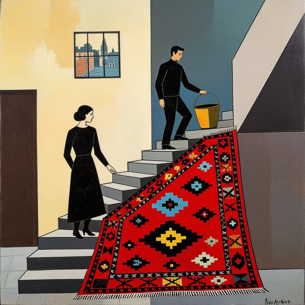 Surreal Stairway Inspired by Giacometti and Magritte