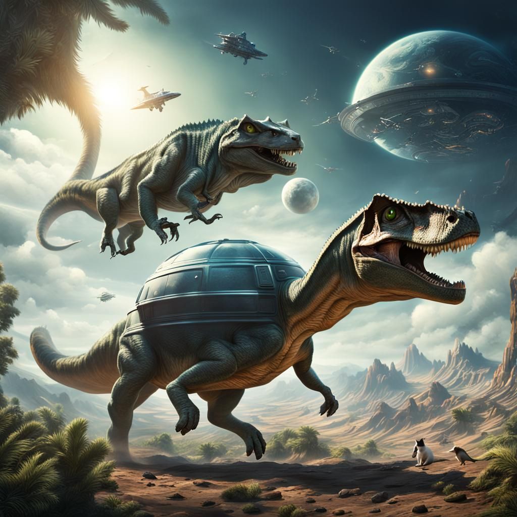 Cat and Dinosaur Alien on Tesseract Planet