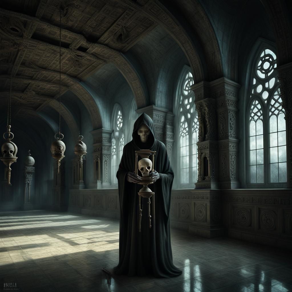 Dark Fantasy Skull Figure in Great Hall