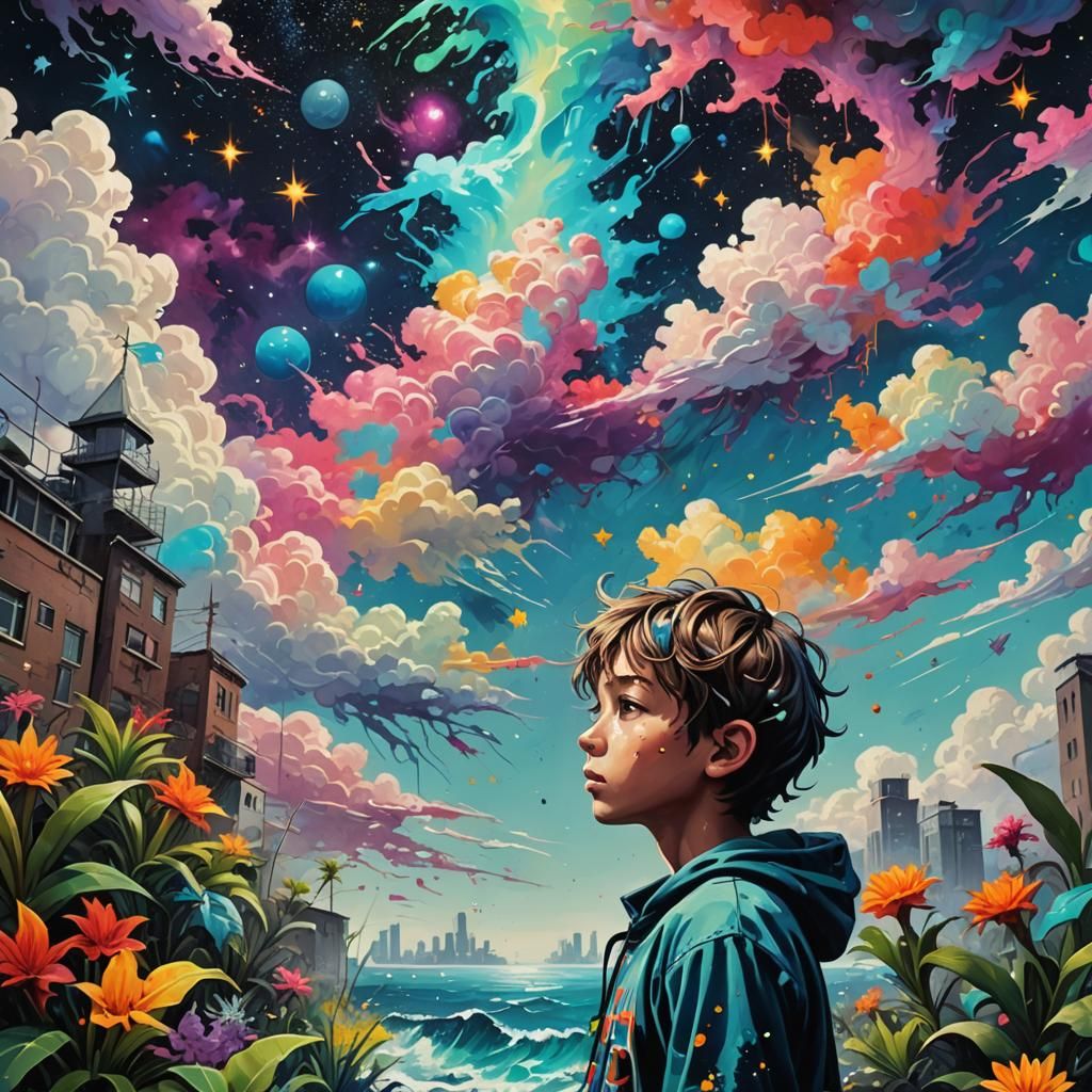 Boy Gazing at Space Gallery in Graffiti Art