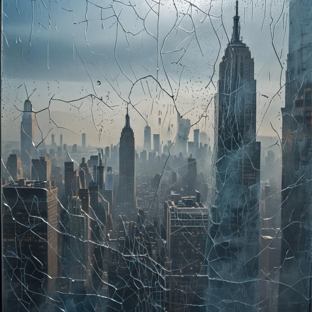 Misty Blue New York City Through Cracked Glass