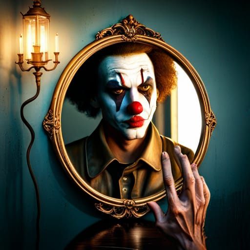 Clown Reflection Before the Show: Steampunk Art