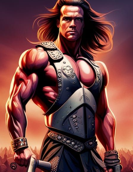 Conan Battles Predator: Detailed Fantasy Art