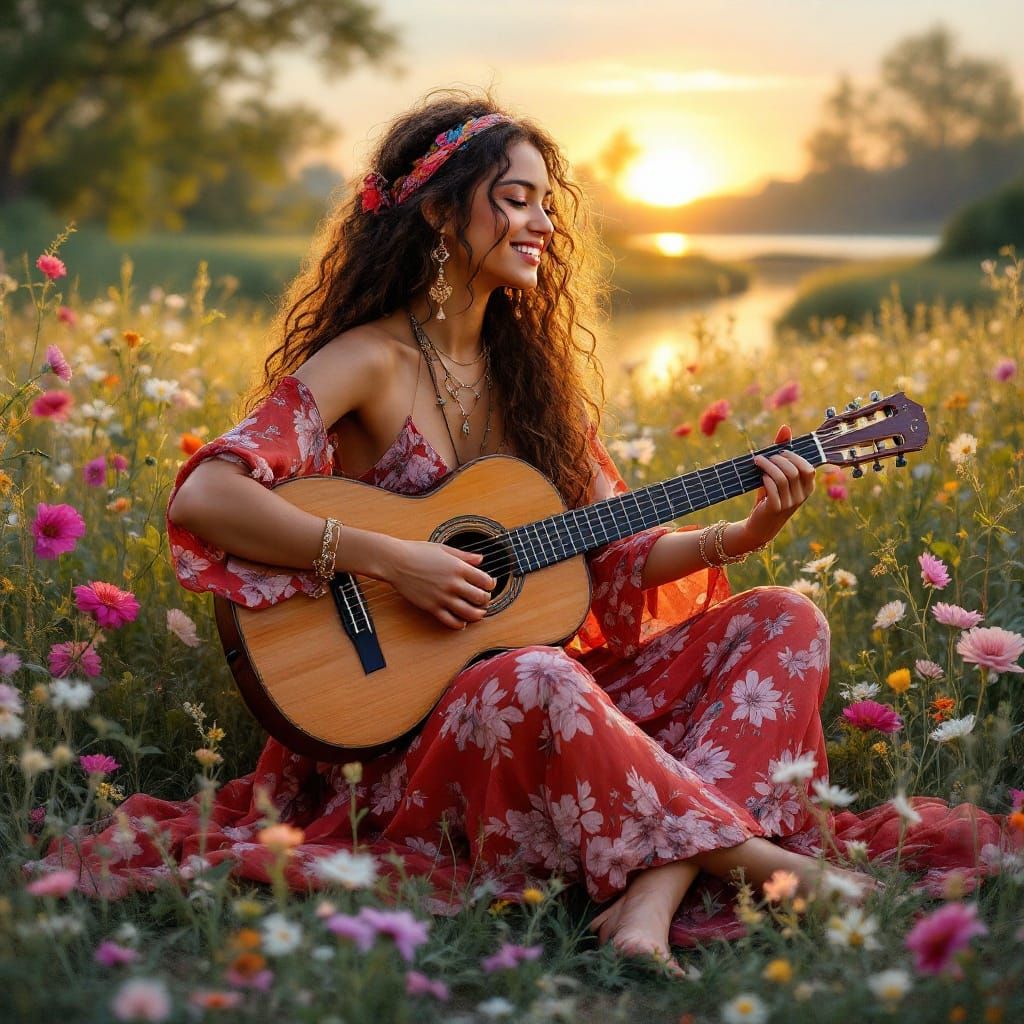 Free-Spirited Bohemian Beauty in Vibrant Floral Dress