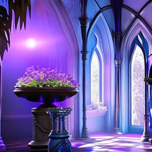 Witchy she shed painted vibrant purple with cobalt blue trim...