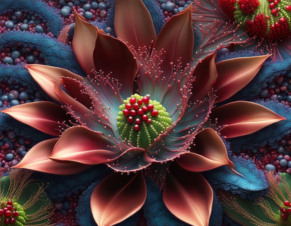 Intricate Copper Filigree Cactus Flower Digital Art