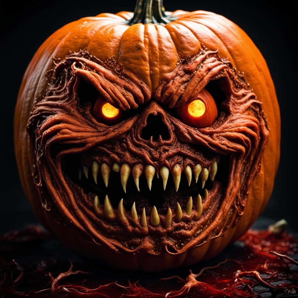 Scary Jack-O-Lantern Monster in Zombiecore Style