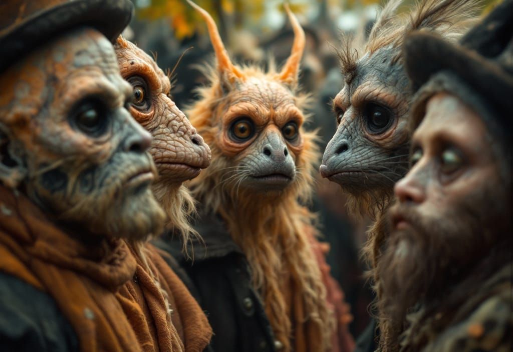 Bosch and Durer Characters in Hyperrealistic Park Photo