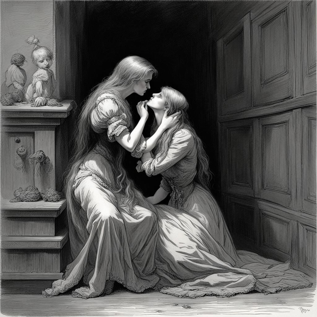 Passionate Encounter in 1890s Horror Art Style