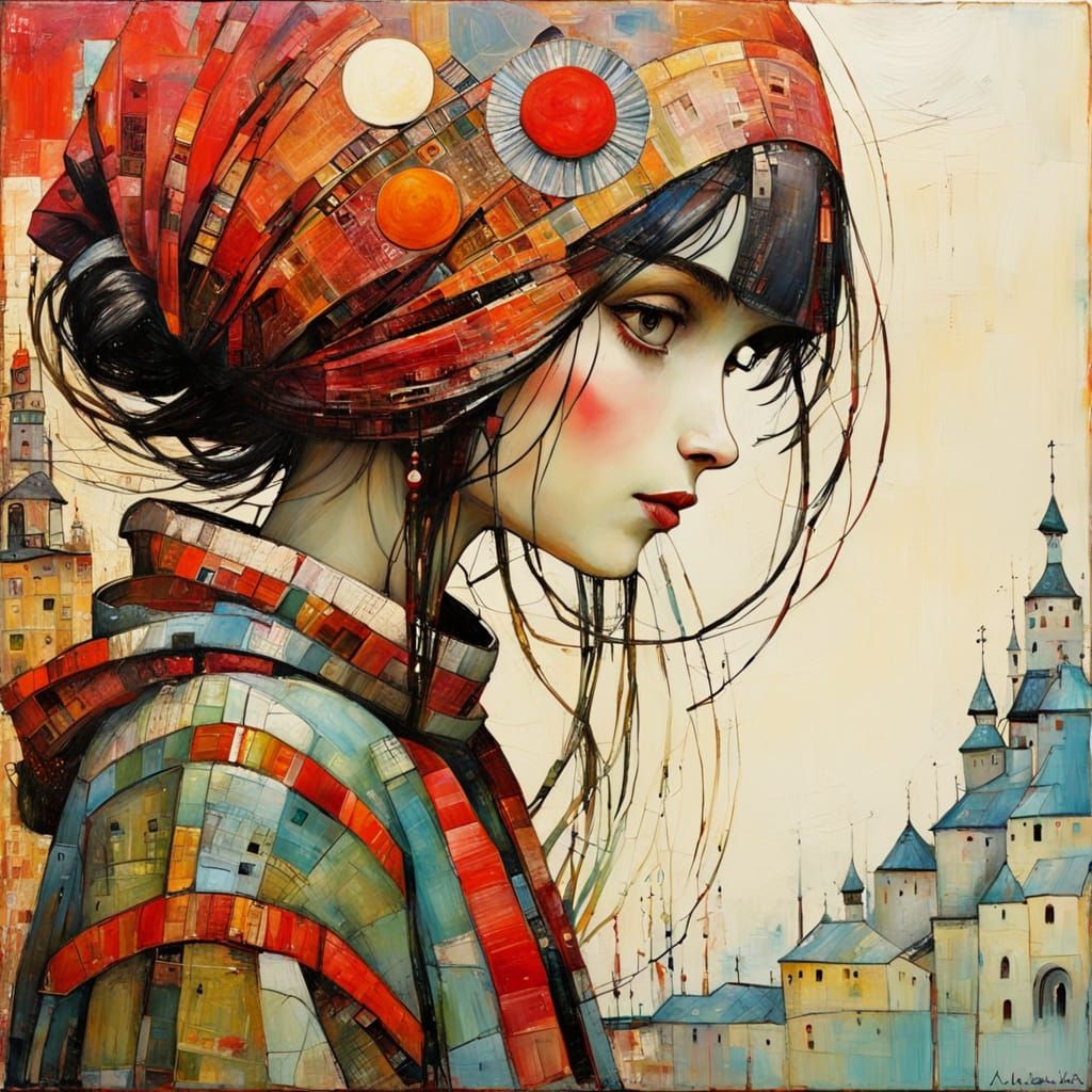 Primitive Naive Encaustic Painting with Textured Style