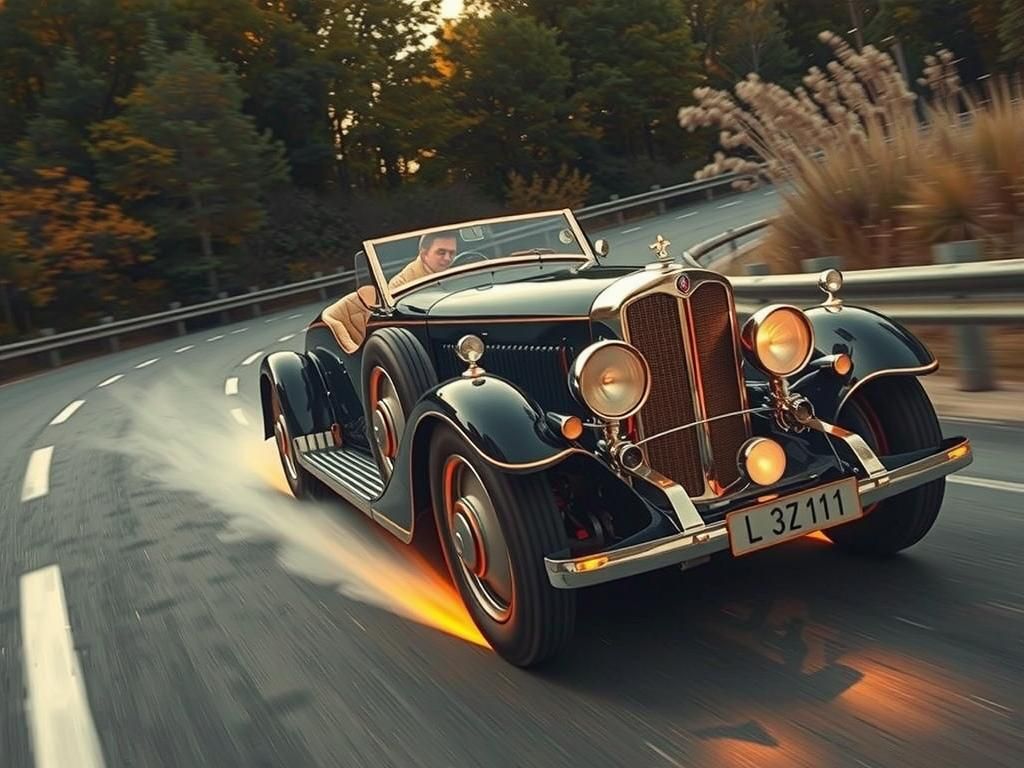 1930s Convertible Speeding in Art Deco Style
