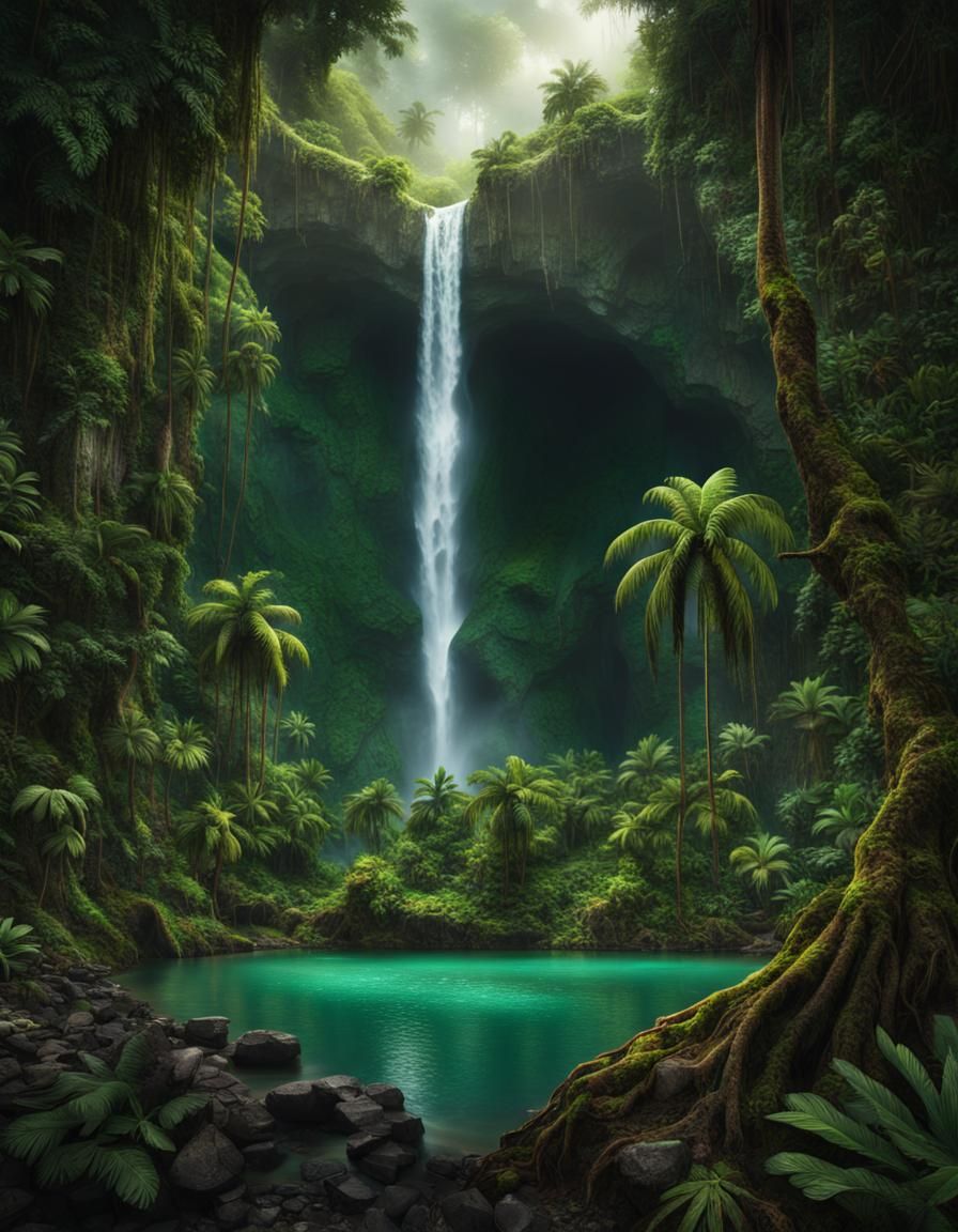Emerald Pool Waterfall in Dominica: Digital Matte Painting