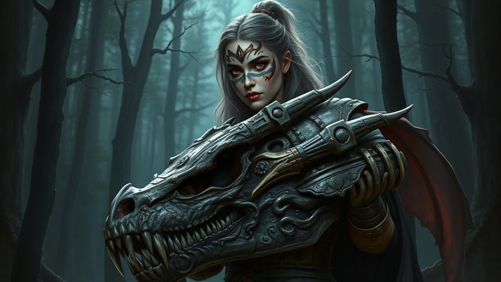 Mystical Warrior Goddess in Dark Fantasy Realm