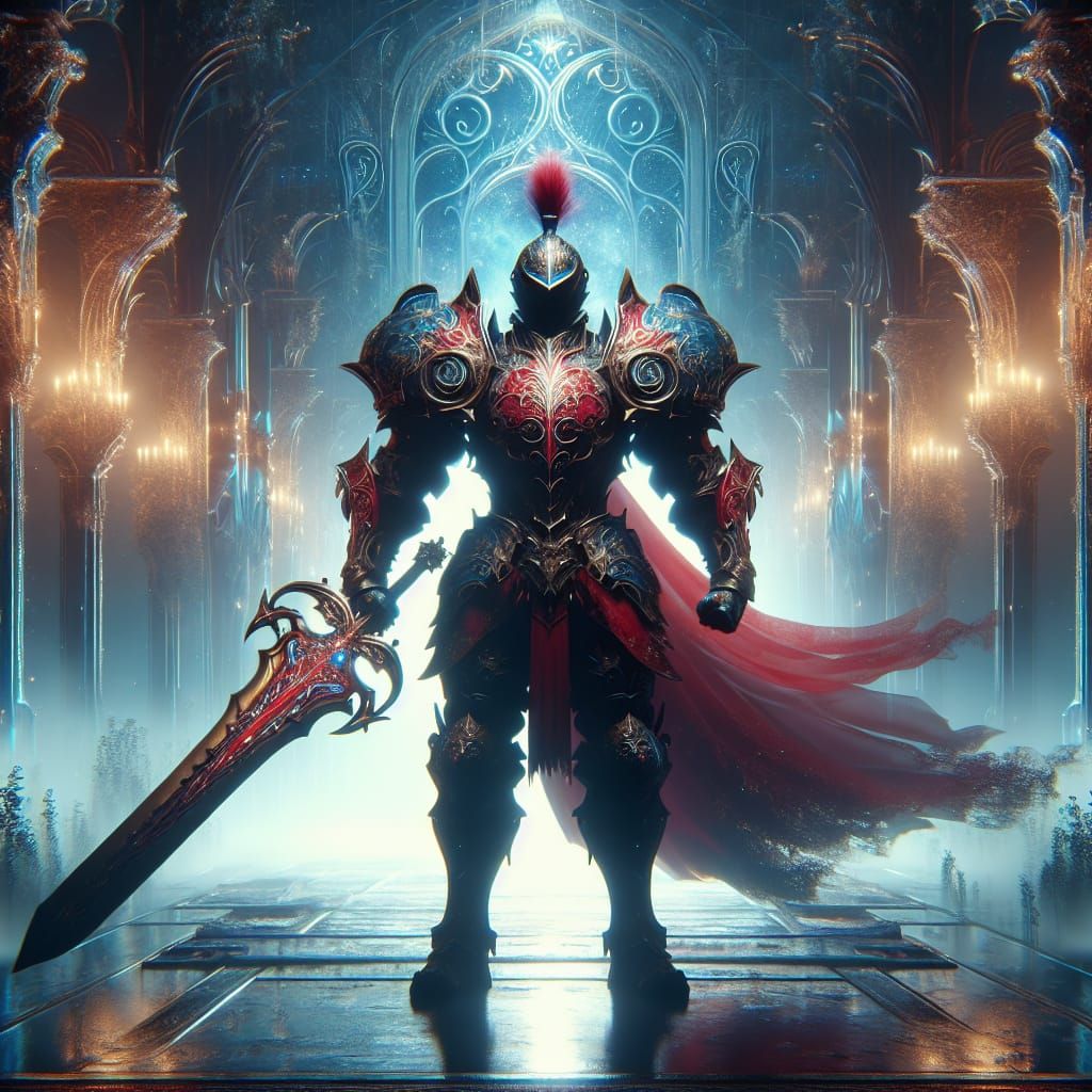 Red Armored Knight Silhouette Fantasy Concept Art