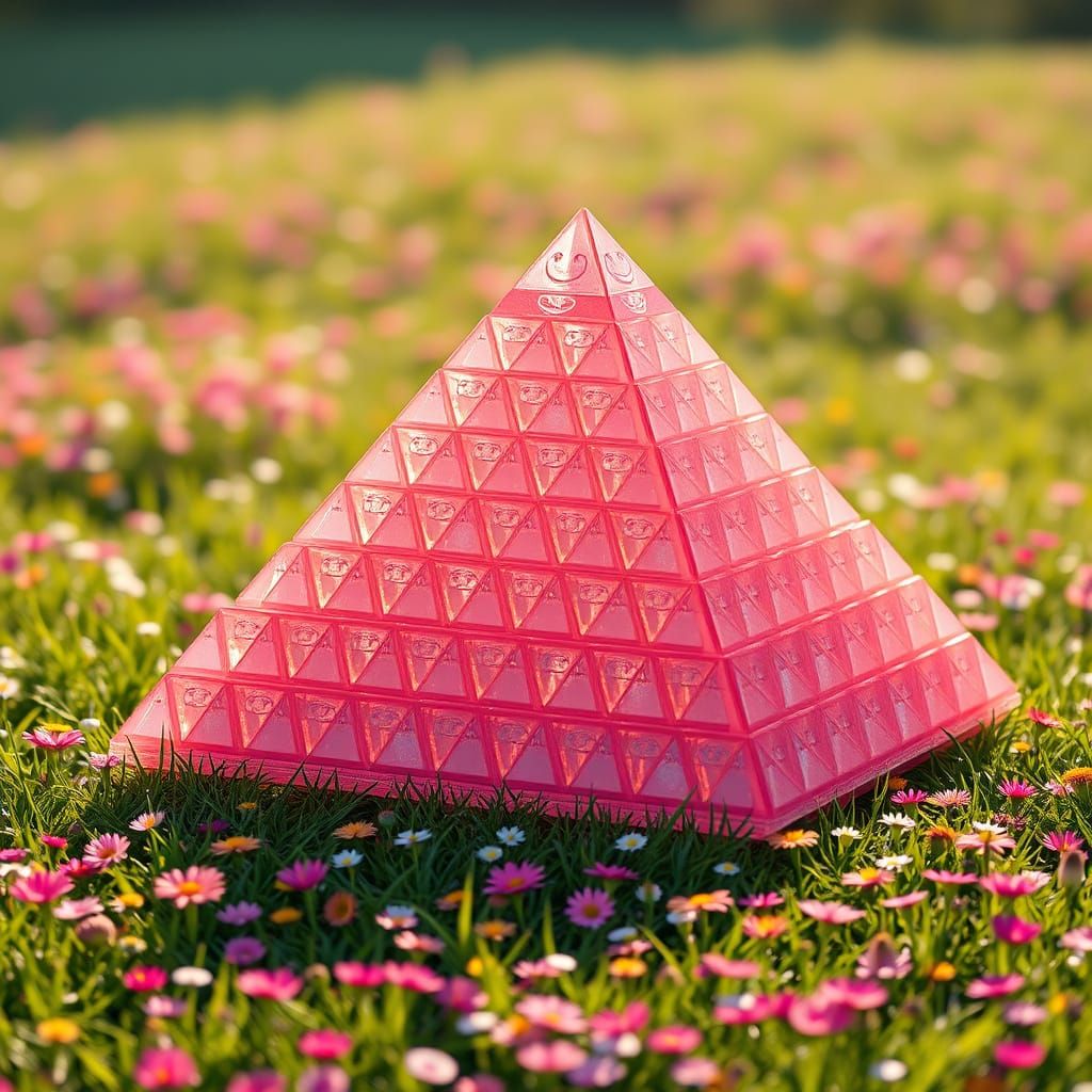 Majestic Pyramid with Smiling Face in Vibrant Wildflower Mea...