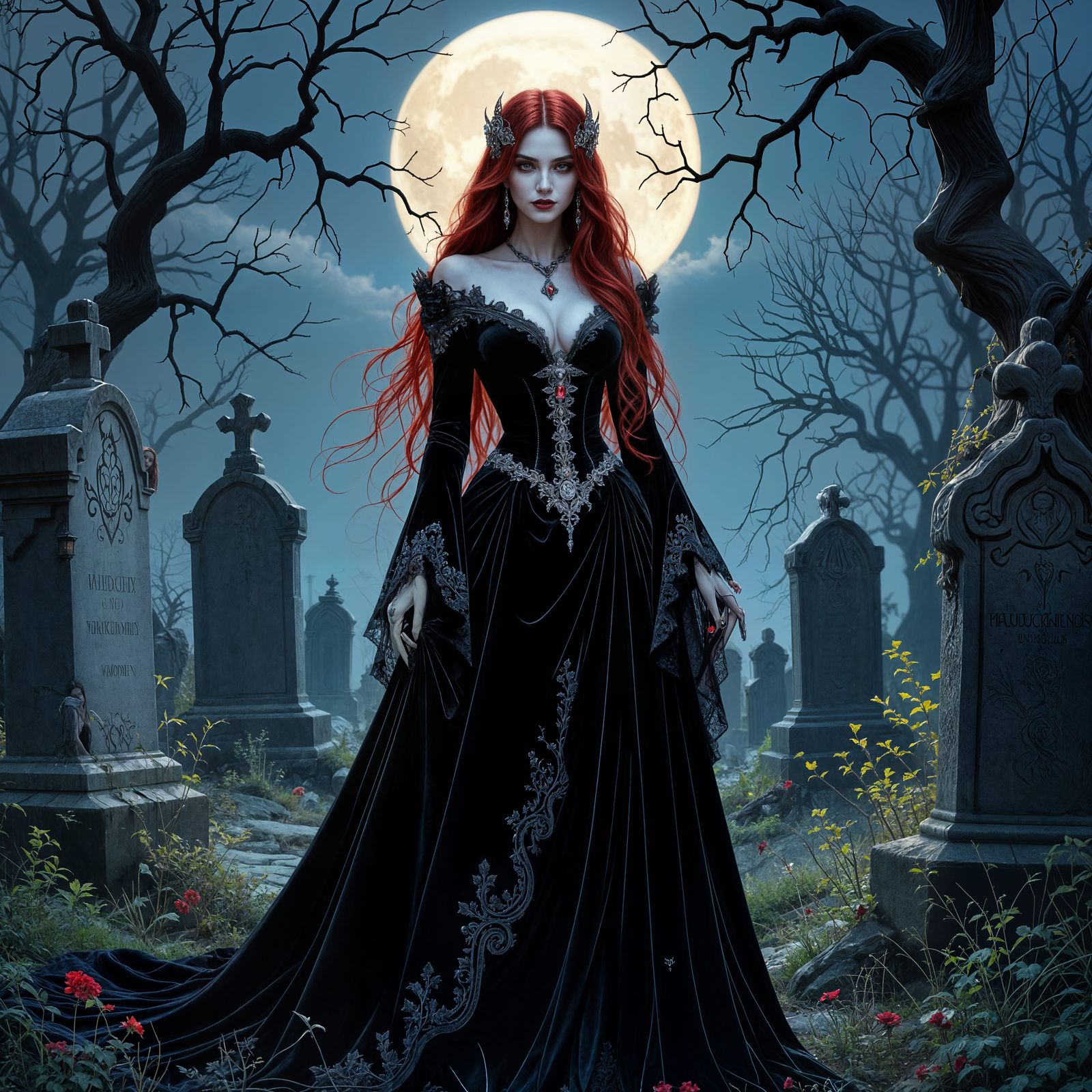 Vampire Queen in Graveyard, Gothic Romanticism Style
