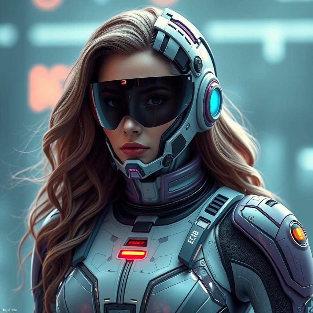 Futuristic Cyborg Woman in Spacesuit: Galaxycore Art