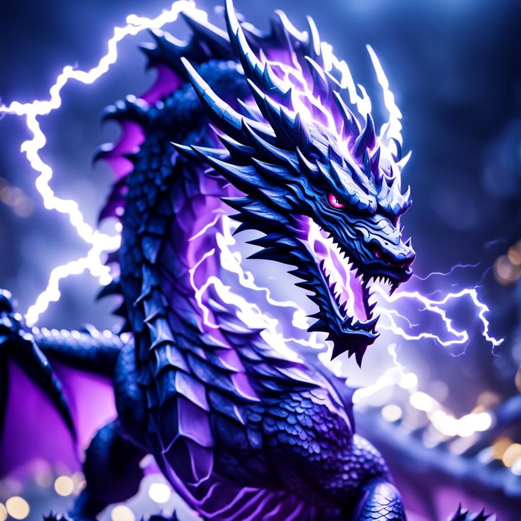 Purple Lightning Dragon Roaring in Sharp Focus
