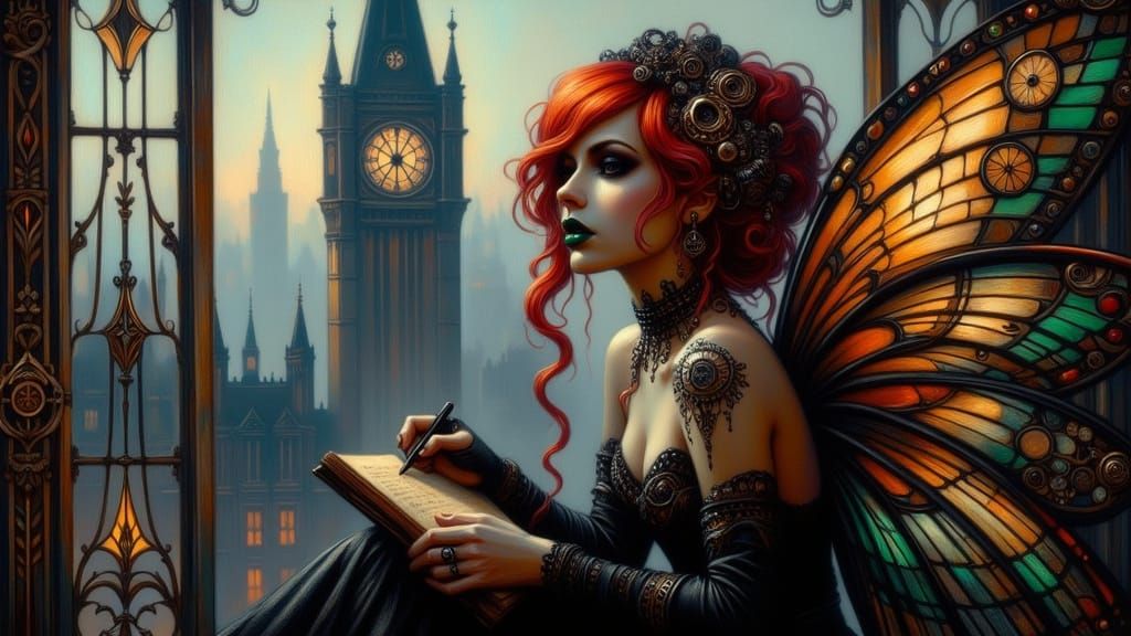 Steampunk Fairy Ponders London from Gothic Library