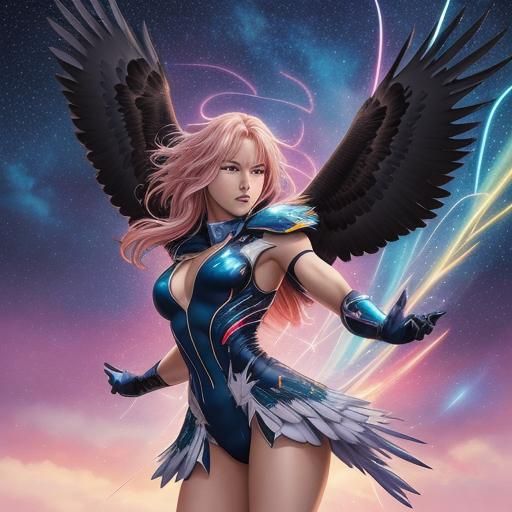 Eagle Soaring in Starry Sky: Anime Manga Style