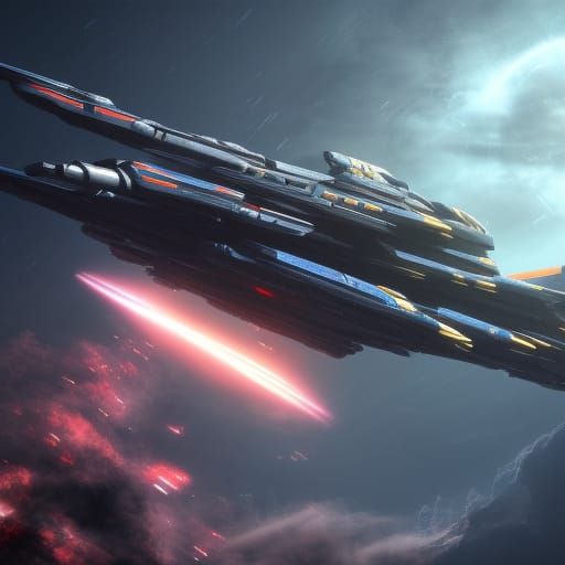 Super Realistic Space Battleship in Detailed Matte Painting