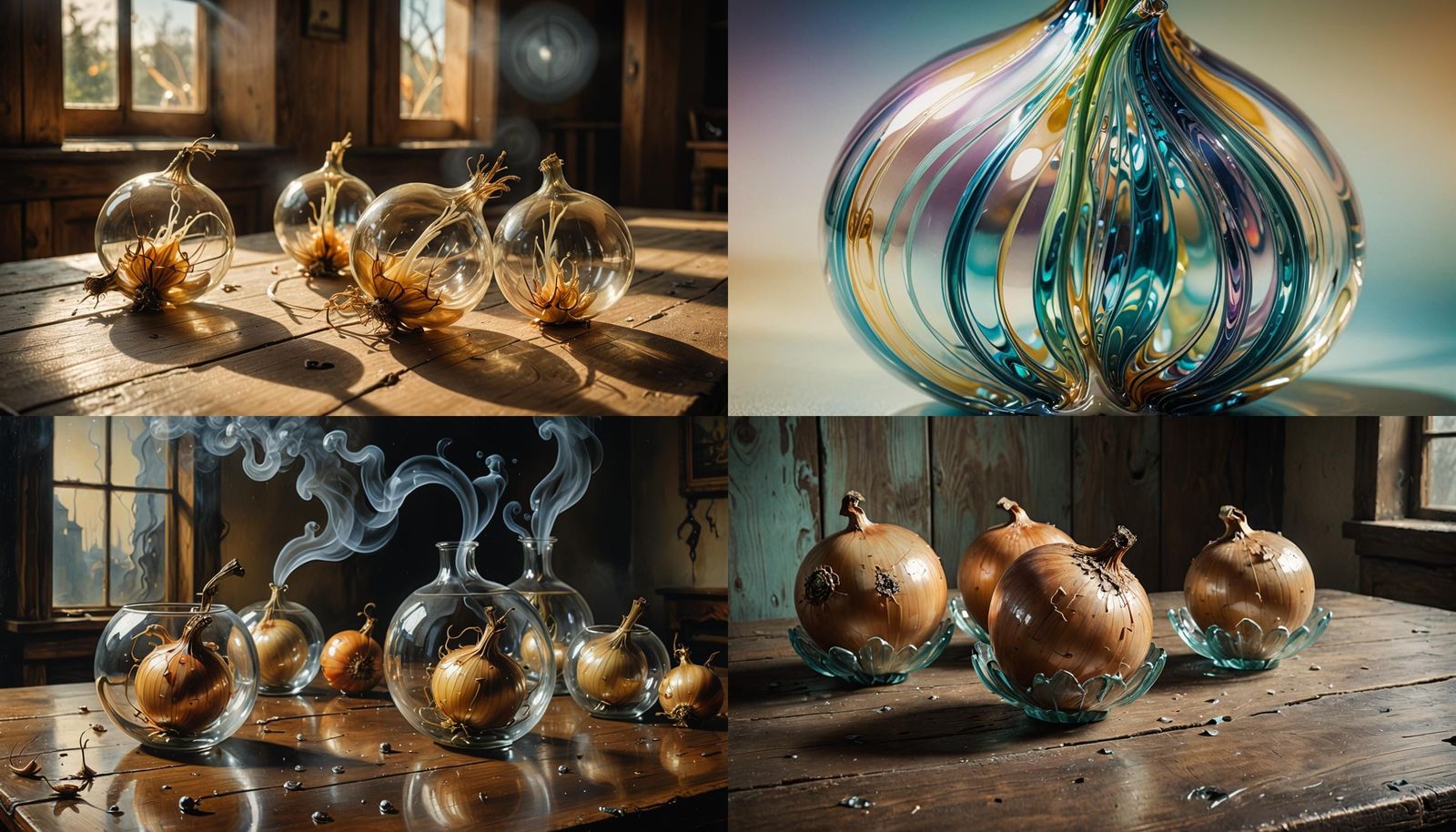 Translucent Glass Onions: AI-Generated Image