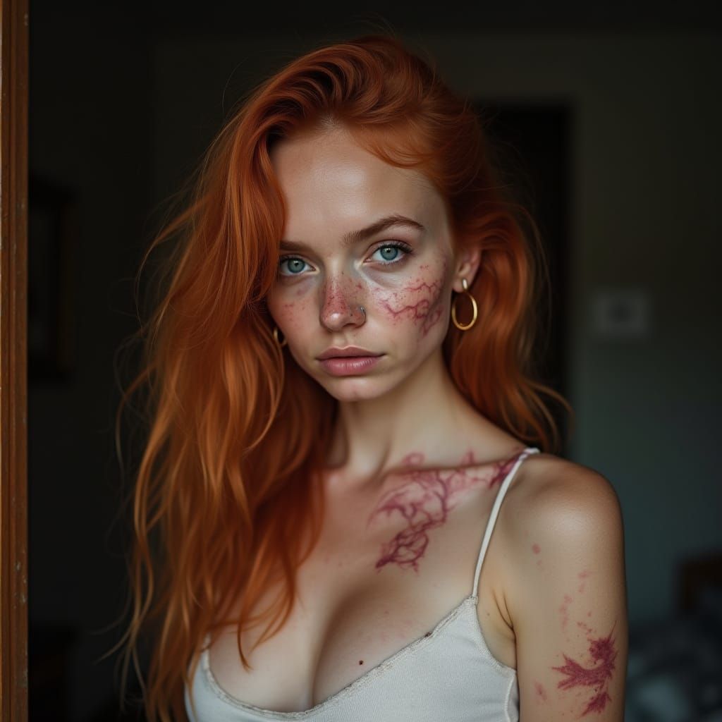 A Young Woman with Vibrant Hair Walks Through Dark Alleys, S...