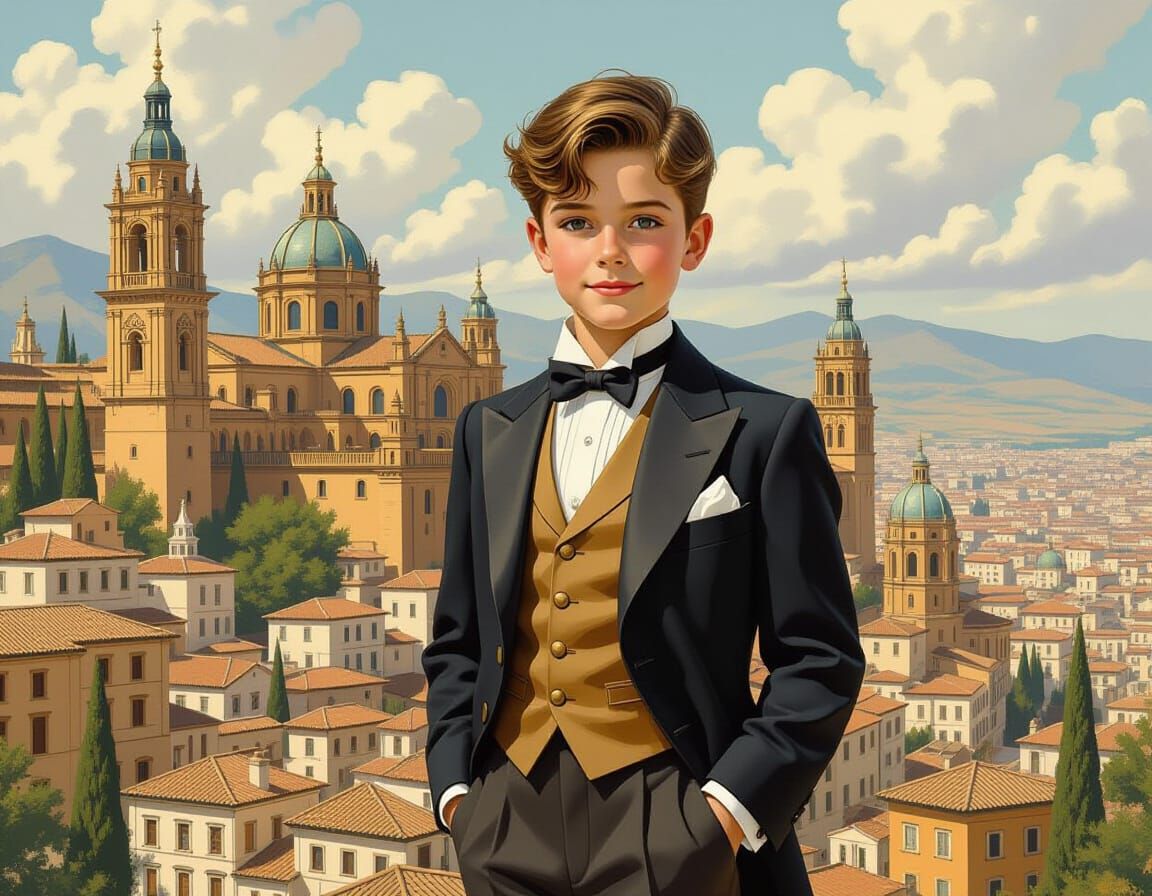 Boy in Granada: Nostalgic Art in Romantic Realism Style