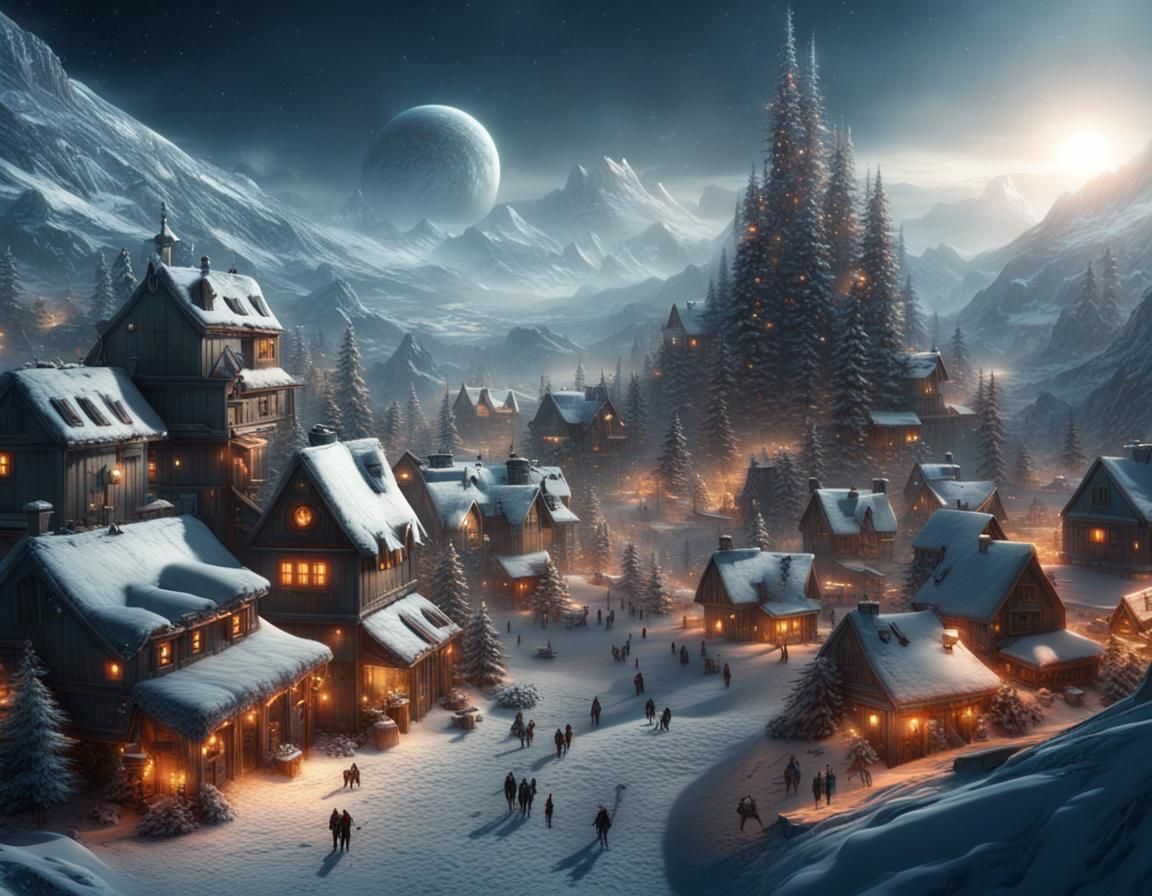 Sci-Fi Christmas Village: Epic Digital Matte Painting