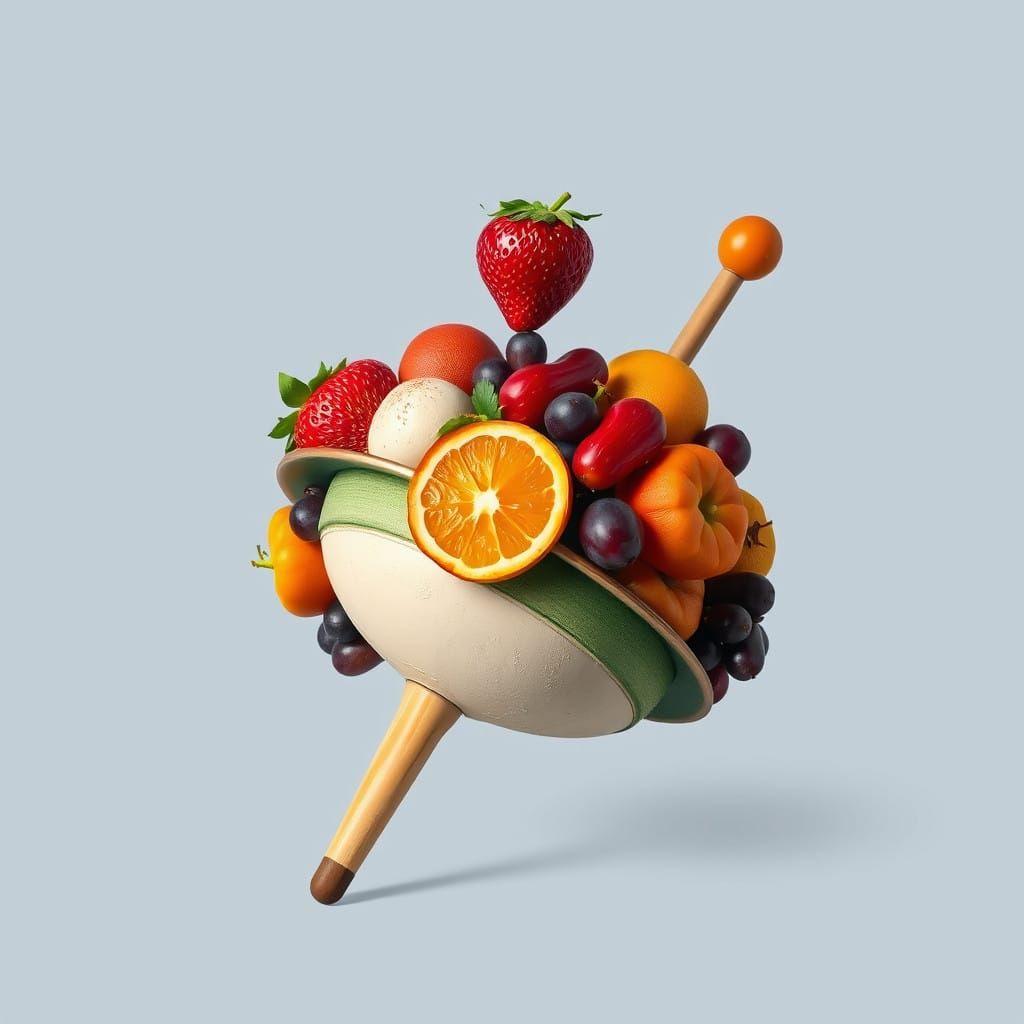 Whimsical Food Spinning Top in Pop Surrealist Style