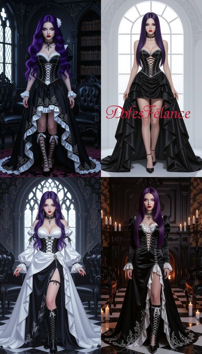 Gothic Ball Gown Portrait of Woman with Purple Hair