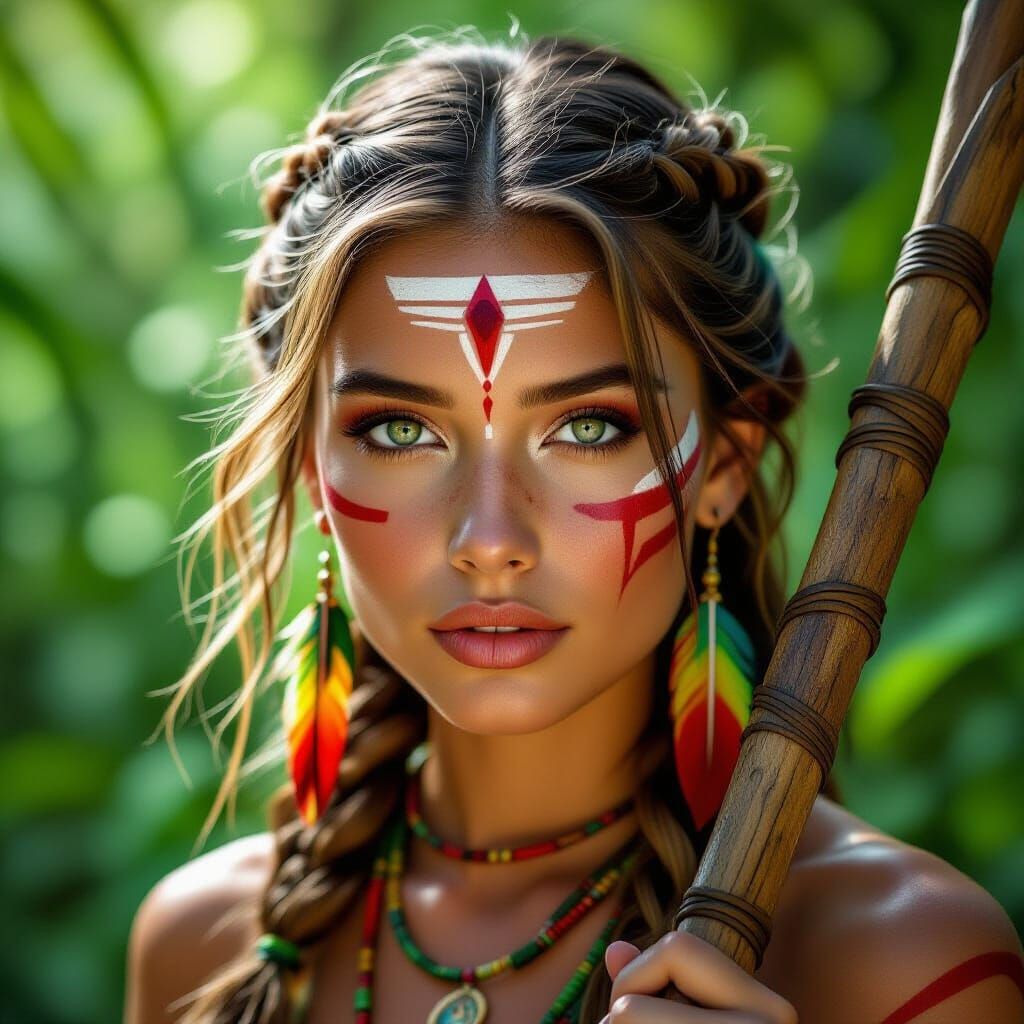 Jungle Woman with Tribal Paint in Photorealistic Style