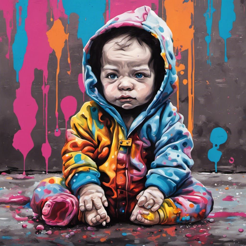 Baby in Pajamas as Graffiti Splash Art