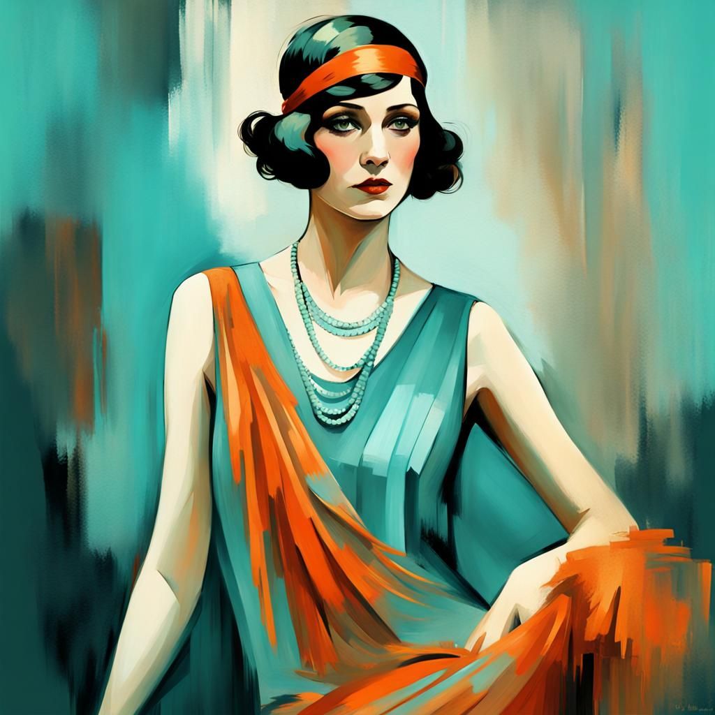 1920s Woman in Flapper Dress, Digital Painting