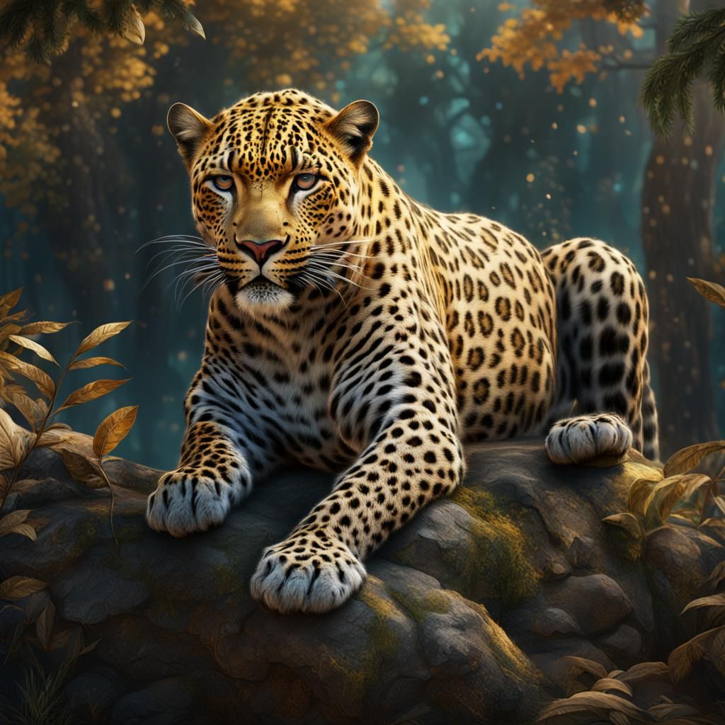 Detailed Leopard Matte Painting in Deep Color