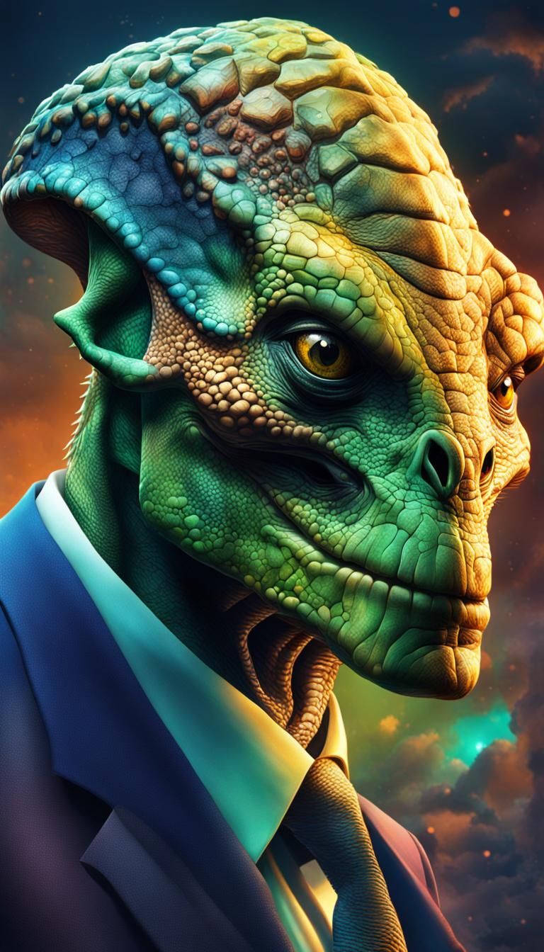 Hyperrealistic Reptilian Alien President Concept Art