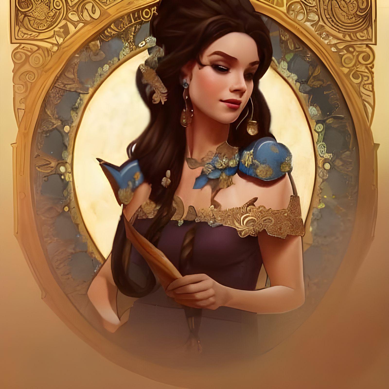 Elegant Queen Belle Fantasy Art Nouveau Illustration