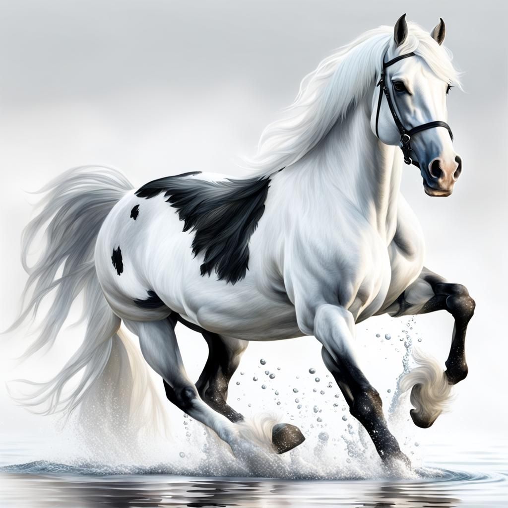 Hyperrealistic Friesian Horse Walking on Water